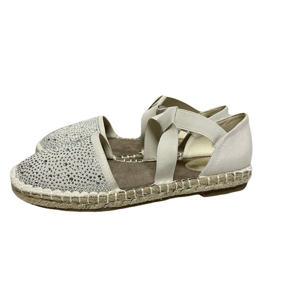 NEW Kenneth Cole Reaction Womens Size 7 Luna Espadrille Flats Rhinestone Beige - Picture 4 of 8